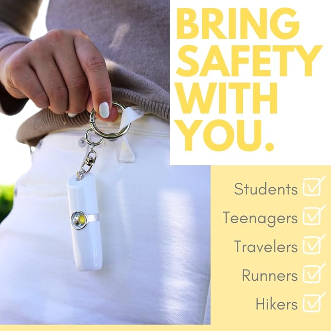 Securityman Personal Alarms for Women | Loudest Safety Alarm Keychain (130dB Siren and SOS Strobe Light) Everyday Personal Safety Devices for Women - White - Image 2