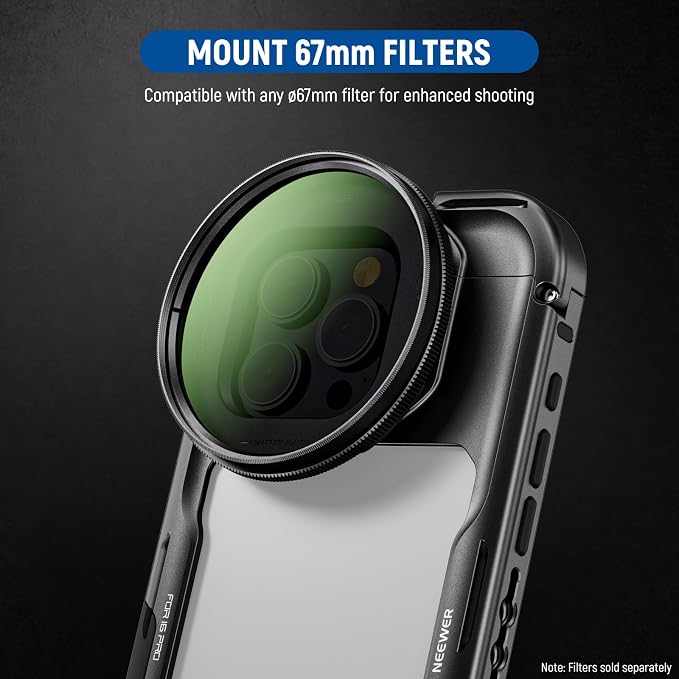 NEEWER 16 Pro Cage, Quick Release Video Rig Phone Stabilizer Compatible with iPhone 16 Pro with 67mm Filter Adapter, 17mm Lens Backplate, T Mount Lens Adapter Compatible with Moment, PA073 - Image 4