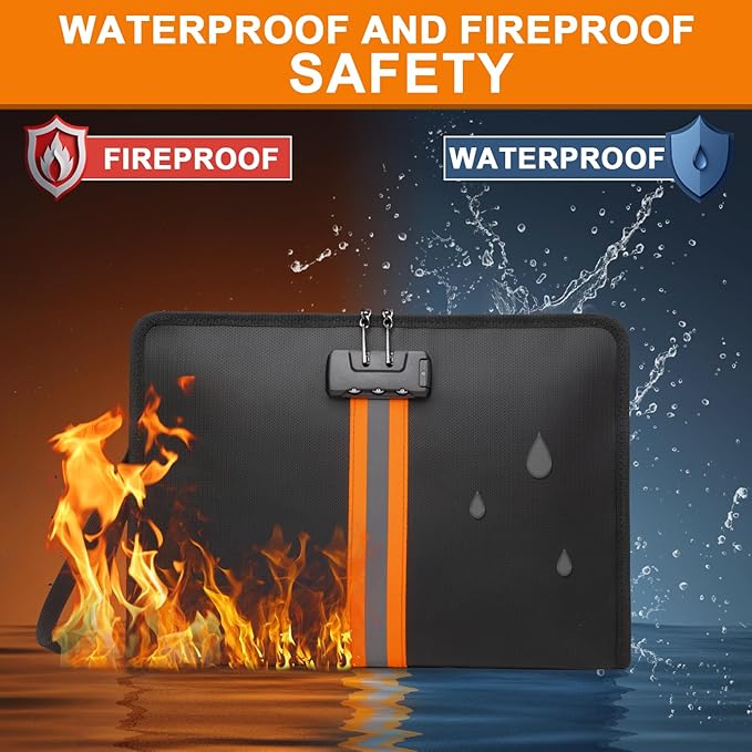 Fireproof Document Bag with Lock，13"×9.2" Fireproof Money Bag，with Zipper and Lock，Suitable for Tablets, A4 Documents, Cash, Mobile Phones, Credit Cards and Notarized Documents. - Image 2