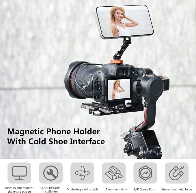 VRIG MG-28 Magnetic Phone Tripod Mount for magsafe, 1/4" Thread & Cold Shoe Camera Phone Mount Adapter Compatible with iPhone 17 16 15 14 13 12 Series, for Cameras/Tripods - Image 2
