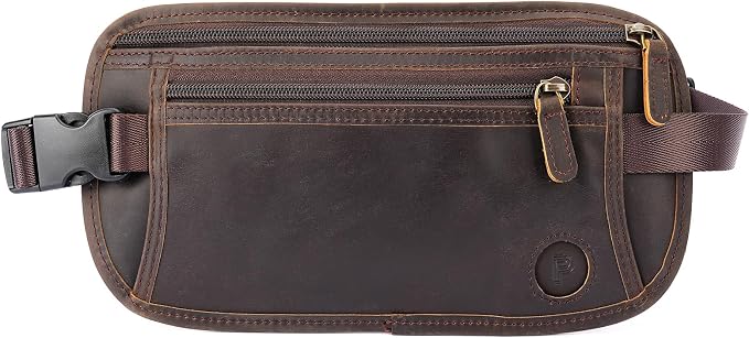 Polare Leather Money Belt Hidden Passport Holder Travel Pouch, AirTag Slot | Full Grain Cowhide Leather, RFID Protection, Travel Passport Wallet, Slim Undercover Waist Bag - Image 8