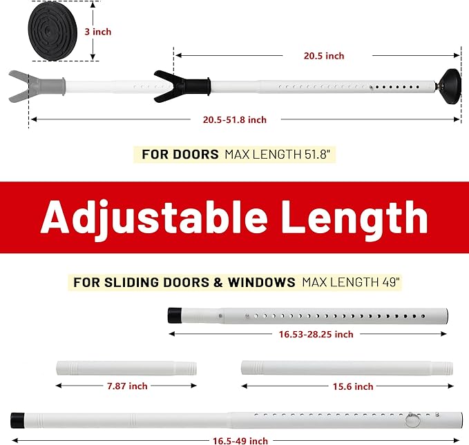 Door Stoppers Security Bar 2 Pack, Patio Sliding Door Lock Bar, 20-51 inch | Heavy Duty Metal Door Stop for Front Door, Apartment Security, Portable Door Jammer for Travel Hotel Dorm - Image 4