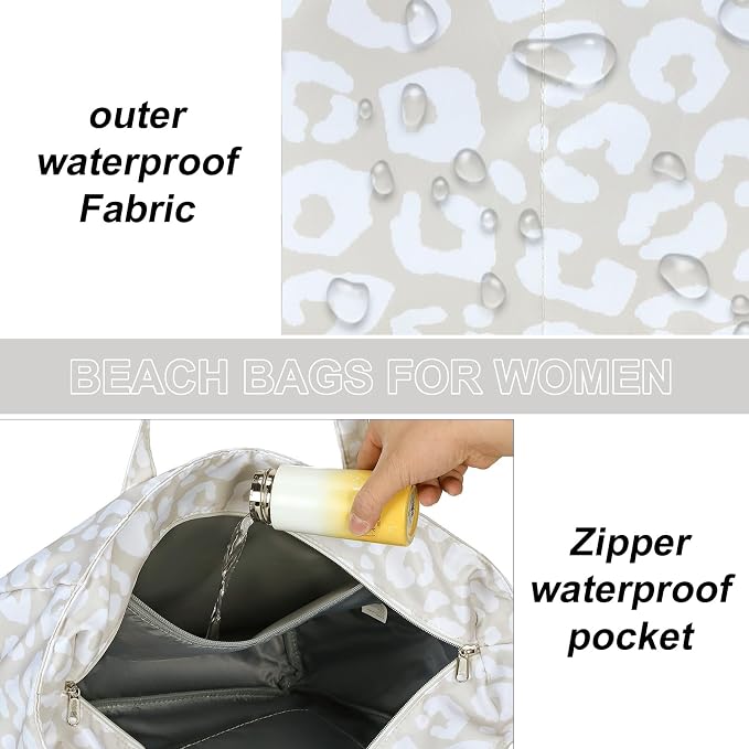 LEDAOU Large Beach Bag for Women, Waterproof Sandproof Tote Bag with Zipper | 36L Pool and Swim bag with Zipper, Wet/Dry pocket and 7 Pockets for Beach Days, Cruises, Vacations and Family travel - Image 7