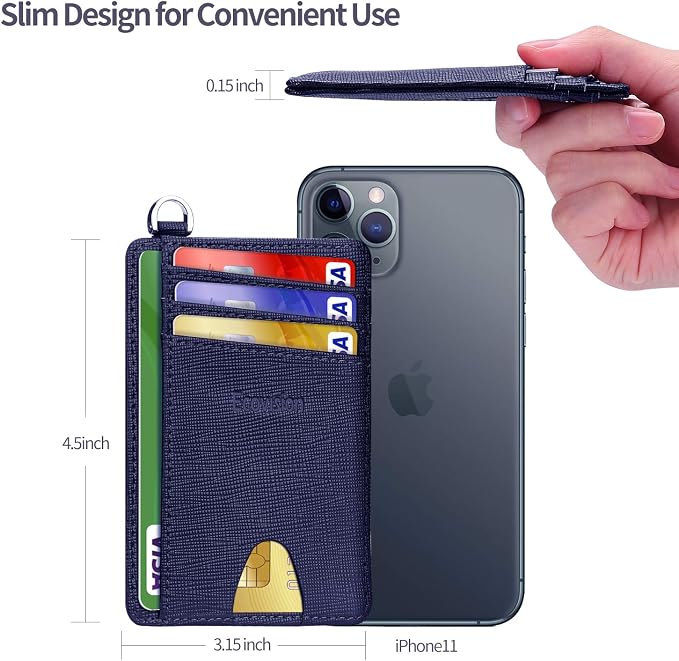 Slim Minimalist Front Pocket Wallet, RFID Blocking Credit Card Holder Wallet with Detachable D-Shackle for Men Women - Image 6