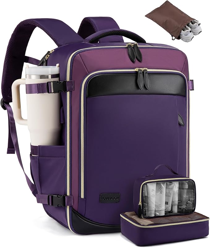LOVEVOOK 50L Travel Backpack Carry On Airline Approved, Large Backpack with 3 Packing Cubes, TSA Travel Essentials Carry On Bag, Waterproof Weekender Overnight Luggage Daypack, Fits 18 Inch Laptop by LOVEVOOK