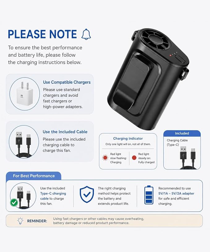 Portable Waist Fan, Ultra Lightweight Wearable Clip On Fan for Shirt, Mini Personal Neck Fan for Travel, Hands Free Belt Fan with Strong Airflow, Rechargeable Small Body Fan for Women & Men - Image 10