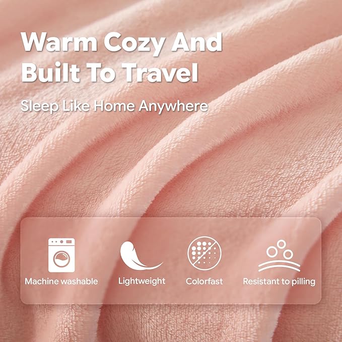 Travel Blanket, Soft 2-in-1 Airplane Blanket, 65x40 Inches, Travel Blanket Airplane Compact with Bag, Car Blanket with Luggage Sleeve & Backpack Clip (Peachy Pink) - Image 5
