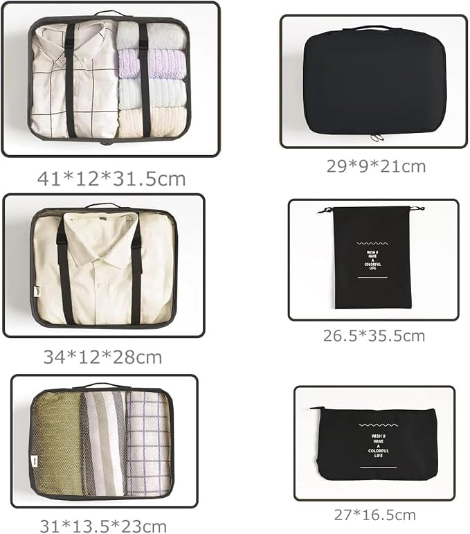 LANSKLBD 6/8 Set Packing Cubes for Suitcases Travel Luggage Packing Organizers,Travel Accessories Essentials Luggage Organizer with Shoe/Tioletry/Laundry Bag (Black, 6 set) - Image 7