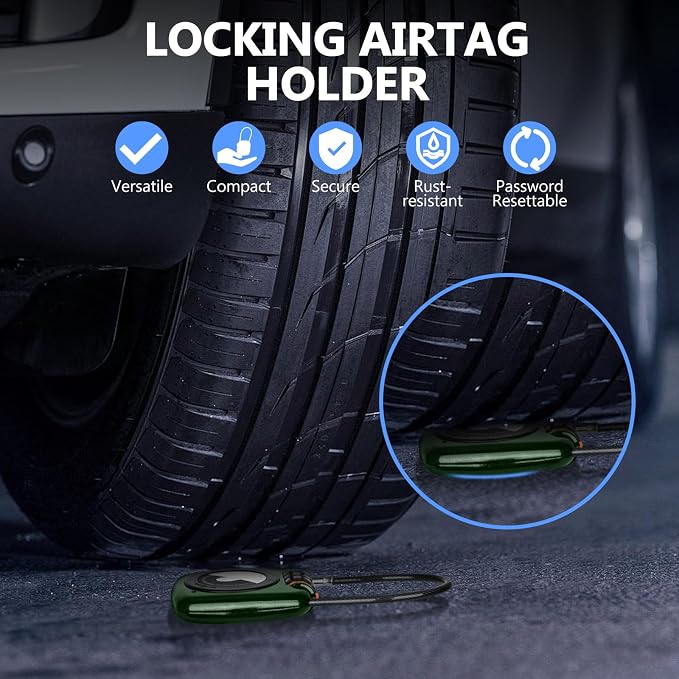 Compatible with Apple AirTag Secure Lock with Wire Cable, 3-Digit Combination Luggage Locks, Alloy Body Ultra Durable Anti-Lost Protective Case for Luggage, Bags, Suitcase, and Backpacks (GREEN) - Image 3