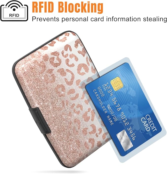 Rimilak Aluminuml Credit Card Holder,Pink Leopard | Mini Credit Card Wallet RFID Blocking Slim Metal Hard Case for Women Men - Image 2