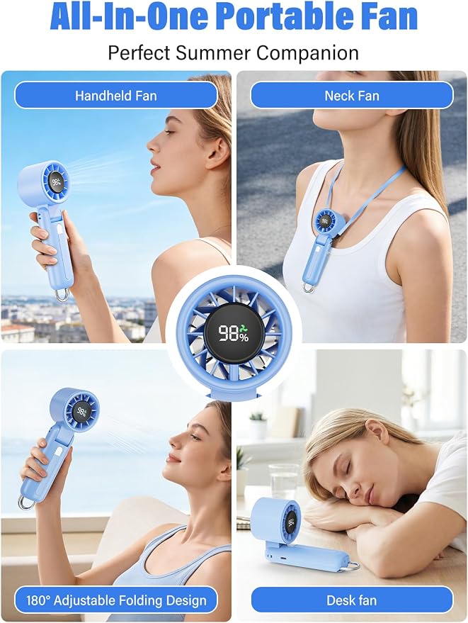 AI Handheld Fan Turbo, 100-Speed Portable Fan Rechargeable, Mini Fan with 12800 RPM Strong Airflow, Foldable 4-in-1 Personal Fan for Travel, Camping, Beach & Office, USB-C & Lightweight & Quiet - Image 5