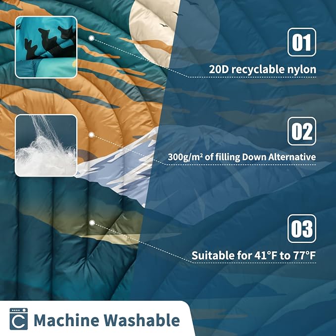 Puffy Camping Blanket,Large Camp Blanket Outdoor Camping Quilt Waterproof | Lightweight Printed Warm Packable Down Alternative Blanket for Camping,Traveling, Stadium, Hiking, Picnics - Image 3