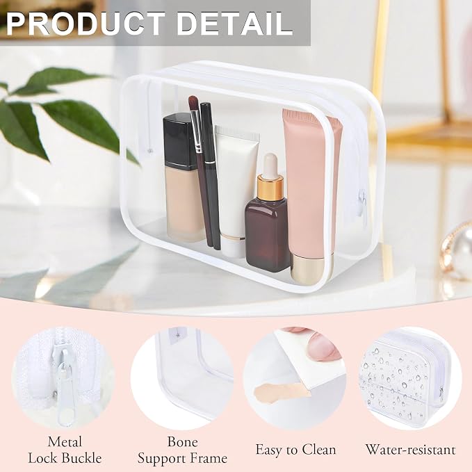 Clear Toiletry Bag, 12 Pack TSA Approved Toiletry Bag Carry on Travel Accessories Bag, Quart Size Bag for 3-1-1 Liquids Airport Airline Compliant Clear Makeup Bag with Metal Zipper (White Bags) - Image 2