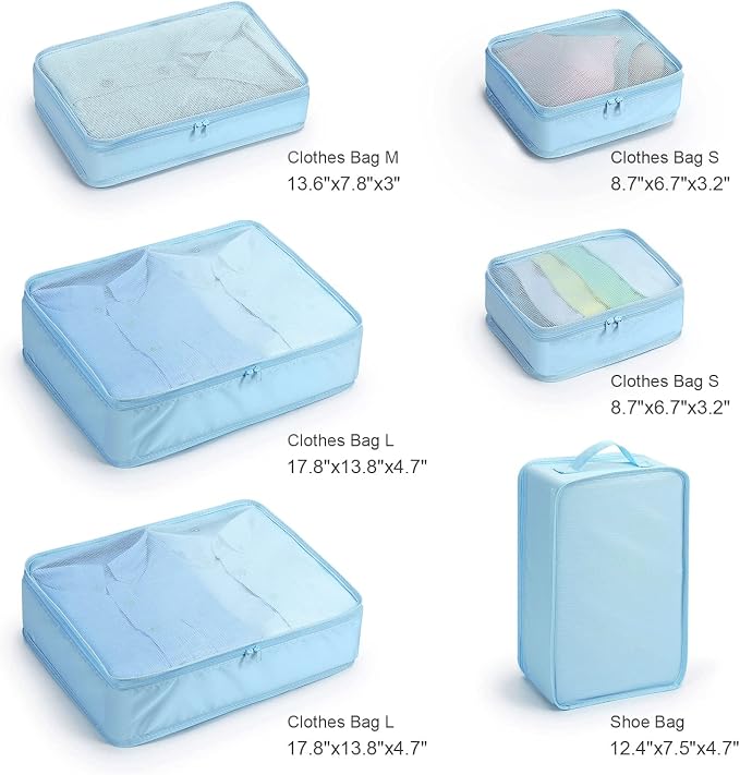 Mossio 6 Set Packing Cubes with Shoe Bag - Lightweight Travel Luggage Suitcase Organizers - Image 6