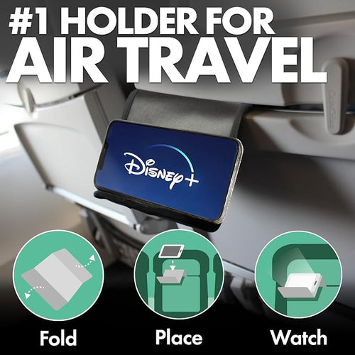 Airplane Phone Holder - Foldable Phone Stand for Plane Travel | Vegan Leather, Tabletop Mount Desk, Plane Tray Seat back, Treadmill, Fits iPhone Cell Phone, 9 x 4.3 in - Image 2