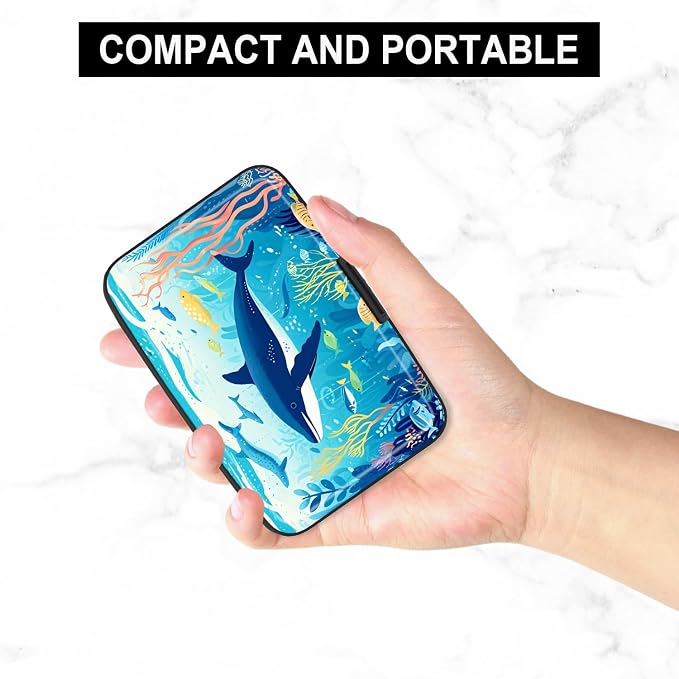 Credit Card Holder, Mini Aluminum Card Wallet RFID Blocking Slim Metal Hard Card Case for Women Men, Whales - Image 5