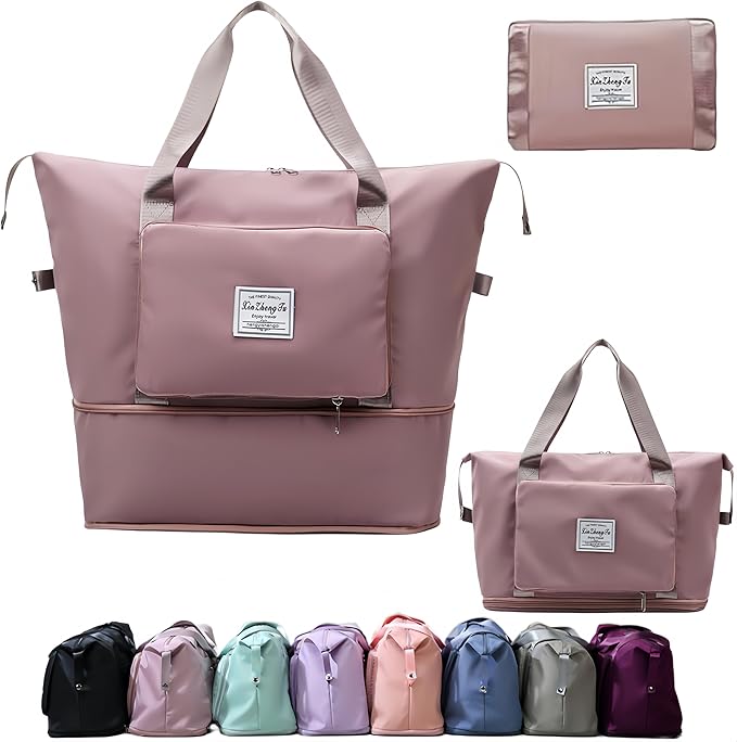 Large Capacity Foldable Travel Bag, Expandable lightweight Carry on Bag, Dry with Wet Separation Spor Duffel Bags (Pink) by Unknown