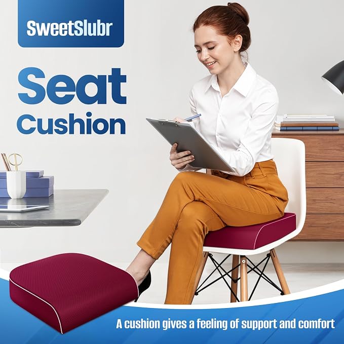SweetSlubr Seat Cushion, Chair Pad, Memory Foam Tailbone Pain Relief | Office Chair Cushion for Tailbone Pain Relief, Non-Slip Cover, Soft Support for Office Chair, Car Seat, Airplane,Large/Red - Image 3