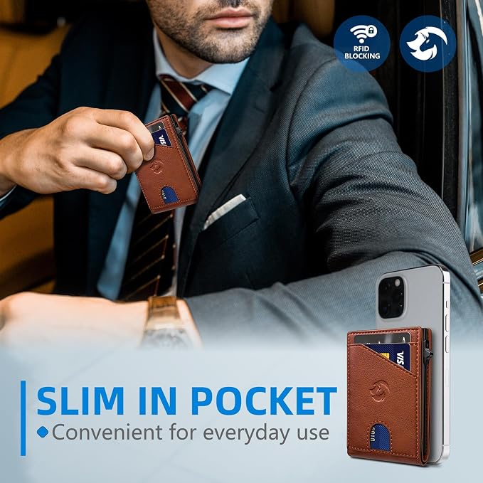 Wallet for Men, Slim Pop Up Card Holder with RFID Blocking, Minimalist Bifold Wallet with 9 Card Slots, ID Window and Cash Pocket, Metal Flip Case with Magnetic Closure, Gift Box - Image 7