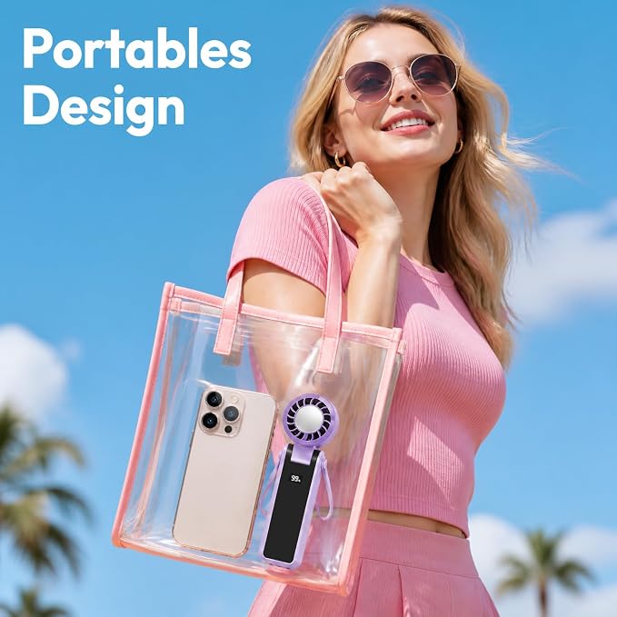 QearFun Portable Handheld Fan With Ice Cooling, 3-In-1 Rechargeable Personal Fan, 5-Speed Settings (1–199), Compact Pocket Fan Ideal For Travel, Outdoor Activities, Home, And Office (purple) - Image 5