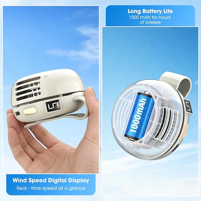 Portable Silent Mini Bladeless Fan Clip On, 5 Speeds 360° Rotatable Clip on Fan for Shirt & Waist, USB Rechargeable Small Fans Portable, 2026 New Whirlwind Fans for Outdoor/Travel/Office (White) - Image 4