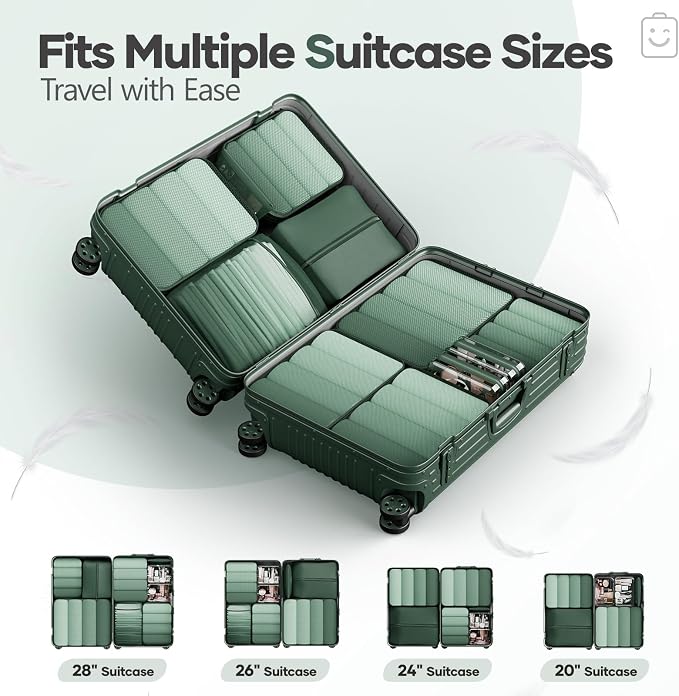 Veken 11 Set Compression Packing Cubes Garment Bags for Travel Essentials,Compressible Expandable Luggage Organizer Bags for Clothing,Space Saver Bags with Over 1000 pcs of Mesh Holes(Dark Green) - Image 8