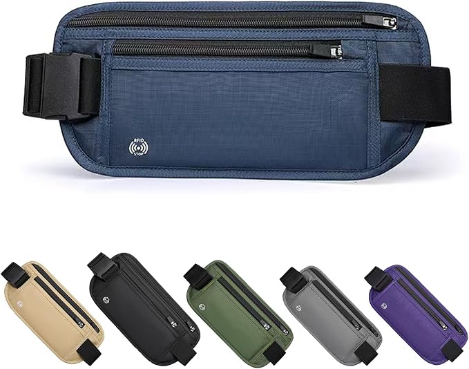 Blue Hidden Money Belt for Travel for Men, Waist Wallet Anti Theft, RFID Passport Holder For Travel Men Or Women, Money Pouch, RFID Passport Holder by Unknown