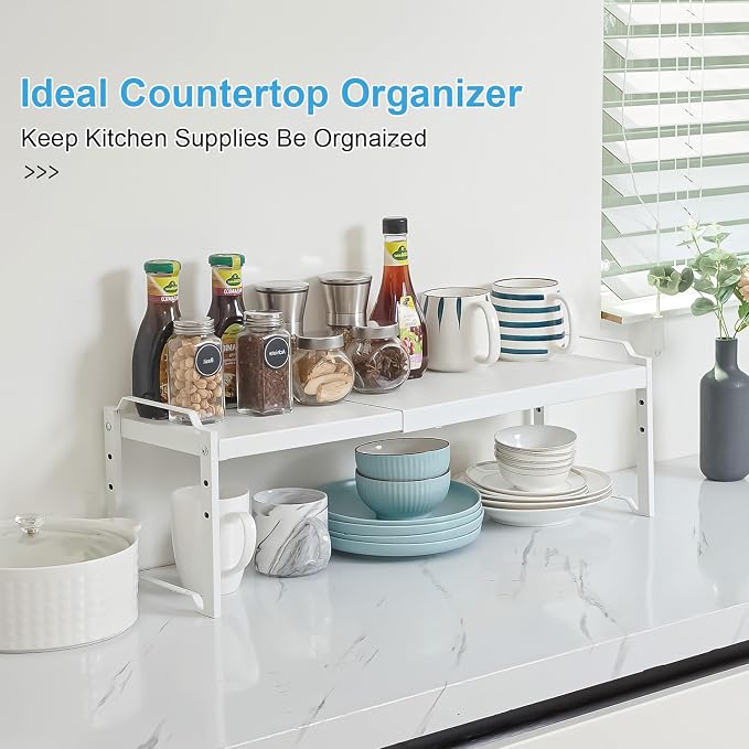 3 Pack Kitchen Cabinet Organizer Shelf, Stackable Expandable Shelves Organizers For Kitchen Cabinet Countertop Storage, Adjustable Counter Cupboard Pantry Organizer Shelf Rack Stand, Length:25.5 Inch - Image 6