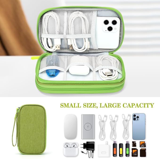 FYY Electronic Organizer, Travel Tech Pouch Bag, Cable Organizer Green | Wrist Strap, Waterproof, Double Layers Portable Electronics Travel Carrying Case for Cord, Charger, Daily Business Trips Use - Image 6