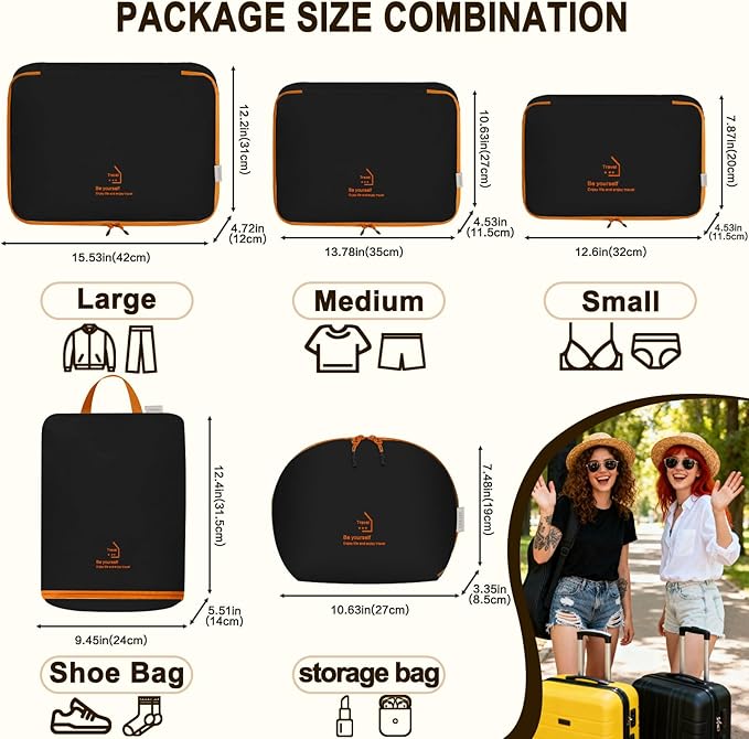 Packing Cubes for Travel, Various Sizes Luggage Organizer Bags Travel Cubes with Double Zipper, Durable Space Saver Bags Travel Essentials (5 Set, Black) - Image 2
