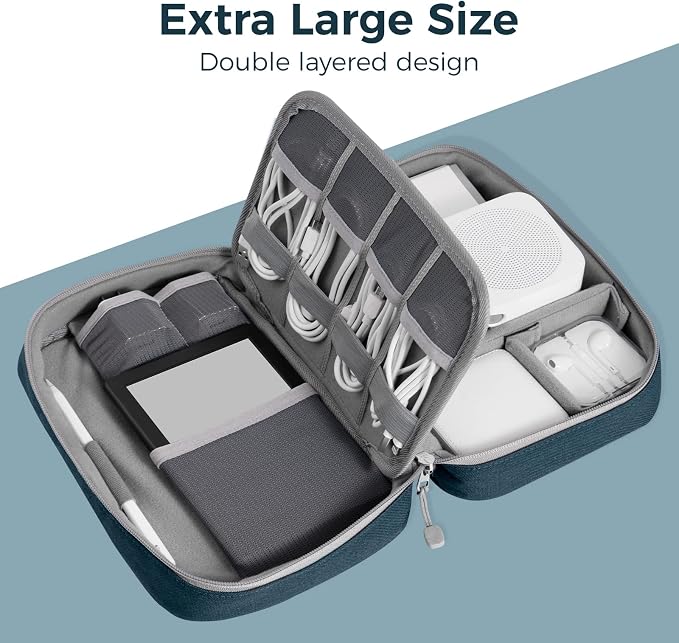 pack all Electronic Organizer Plus, Shockproof Cable Organizer Bag | Large Capacity, Water-resistant, Portable & Durable, Travel Tech Pouch for Chargers, Phones, USB Cords, Navy Blue - Image 5