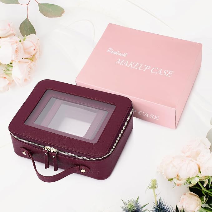 Pinkmik Clear Makeup Bag, (Burgundy, L+M+MINI) | Waterproof, Travel Case for Cosmetics and Toiletries, Women's Purse Organizer, Clear Car Bag with Zipper - Image 7