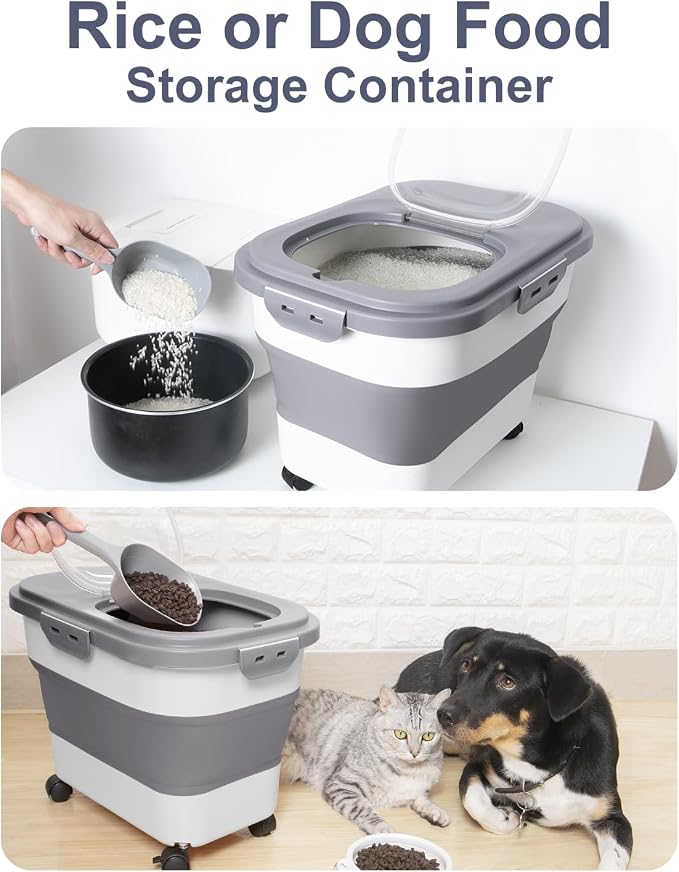 20-30 Lbs Rice Storage Container,Collapsible Food Storage Containers | Flour Storage Container with Wheels Airtight Locking Lid,Rice Container with Cup and Scoop,Suitable for Rice,Pet Food,Flour - Image 6