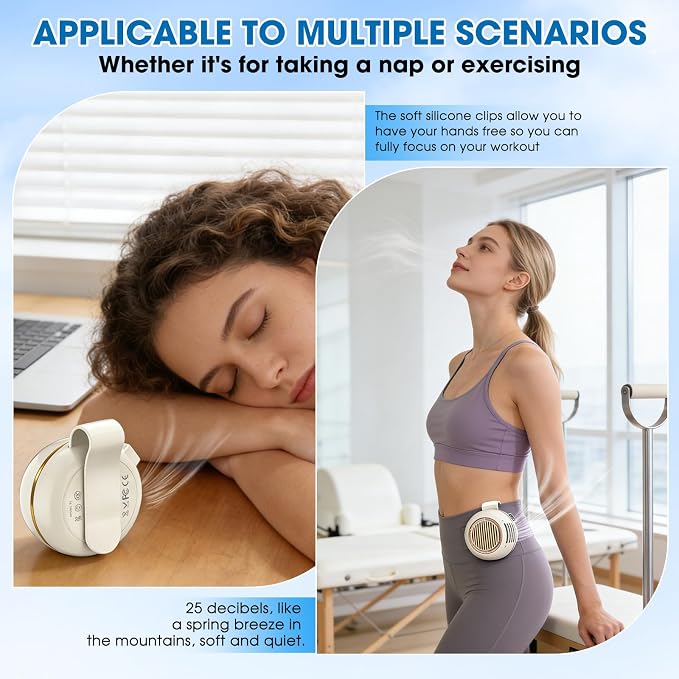 Portable Silent Mini Bladeless Fan Clip On,5 Speeds Clip-On Fans For Shirt,Small Clips Fanmini Whirlwind Fans For Waist Clips Suitable For Outdoor & Travel & Office (Beige) - Image 5