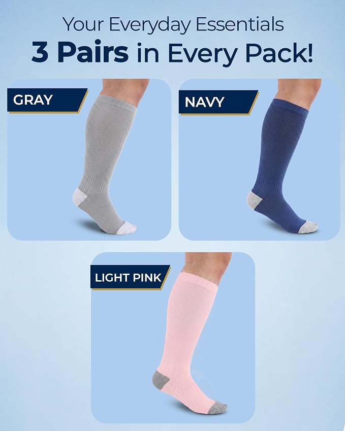 Pembrook 3 Pairs Plus Size Compression Socks Wide Calf - Bamboo Viscose Compression Socks for Women Wide Calf - Image 5