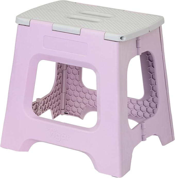 Vigar Compact Folding Step Stool, 12-1/2 in, Purple | 12-1/2 in Foldable Stool, Lightweight Portable Design, Handle, Non Slip Surface, Space-Saving, Supports up to 330 lb by VIGAR