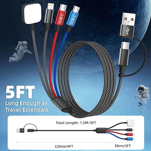 Dual Type-C Ports 4 in 2 Multi Charging Cable for iWatch Charger/iPhone 17 | Travel Chargers for Multiple Devices, 5FT Universal Charger for iWatch Ultra/11-2, iPhone17-8, Android, Travel Essentials - Image 6