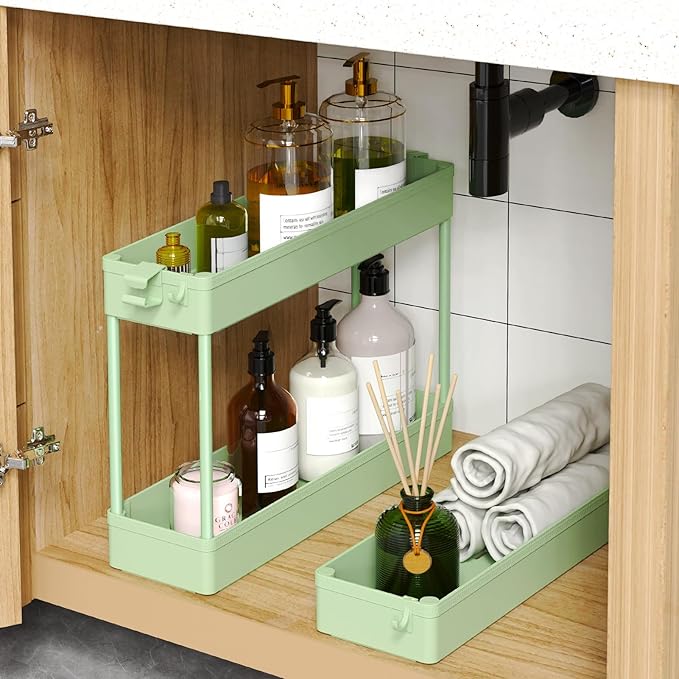 SPACEKEEPER Slim Rolling Storage Cart, 3 Tier Bathroom Cart Organizer,Green | Narrow Rolling Cart with Wheels for Kitchen Office Bathroom Laundry Room,Mobile Utility Cart for Craft Art Makeup Nail Polish - Image 4