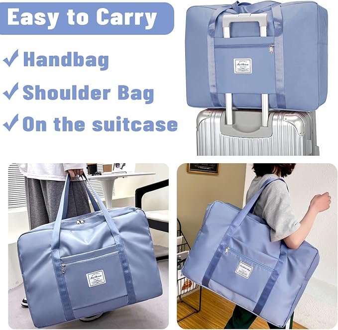 Duffel Bags for Traveling Women Sports Gym Tote Bag Water Resistant Travel Carry on Duffel Bag Weekend Overnight Bag (Blue) - Image 7