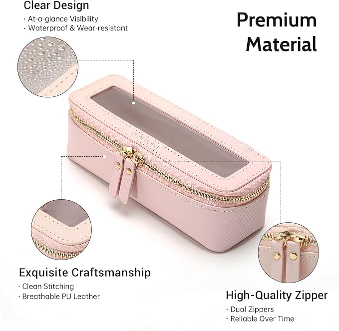 Aveniee Clear Makeup Brush Bag, Slim Cosmetic Brush Holder, small Toiletry Bag Mini Travel Case for Women, Thin Make up Bags with Dual Zipper, Cute Travel Essentials Organizer,Pink - Image 5
