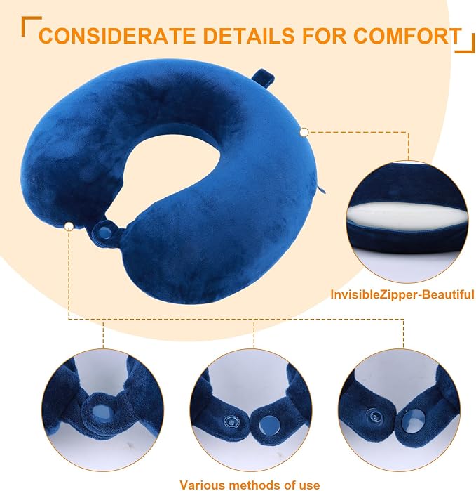 Travel Pillow,100% Pure Memory Foam U Shaped Neck Pillow,Super Lightweight Portable Headrest Great for Airplane, Car,Home,Office,Sleeping Rest (Blue) - Image 5