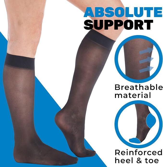 ABSOLUTE SUPPORT Sheer Knee High Compression Socks 8-15mmHg | Made in USA, Graduated Medical Compression, Circulation & Varicose Veins, Edema, Swelling, Lymphedema, Travel Ready, A107 - Image 4