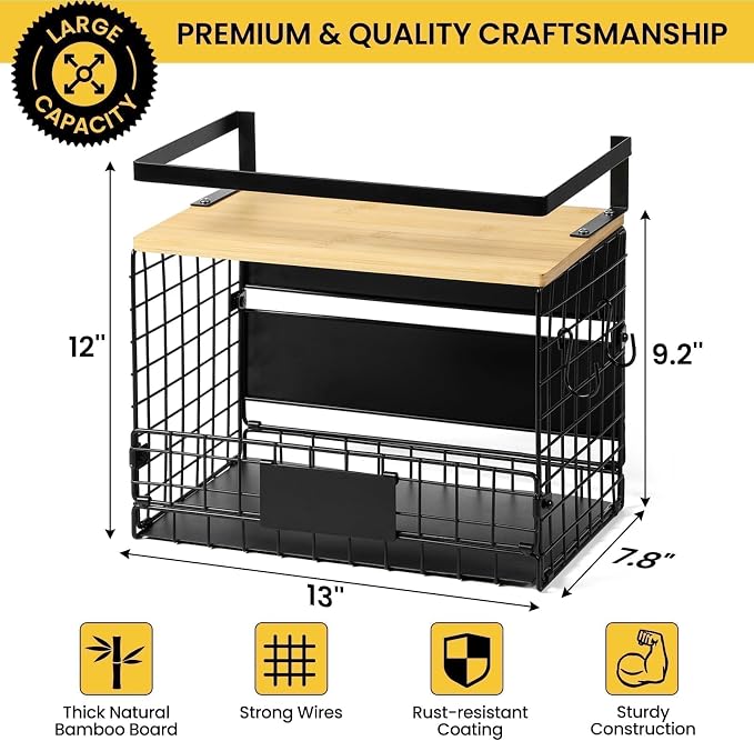 [WIDER SHELF] 1 SET Strong Magnetic Shelf Basket for Fridge with Tag & Bamboo Top, XXL Large Magnetic Spice Rack Shelves for Side of Refrigerator, Kitchen Pantry Storage Organizer for Food Fruit Veg - Image 2