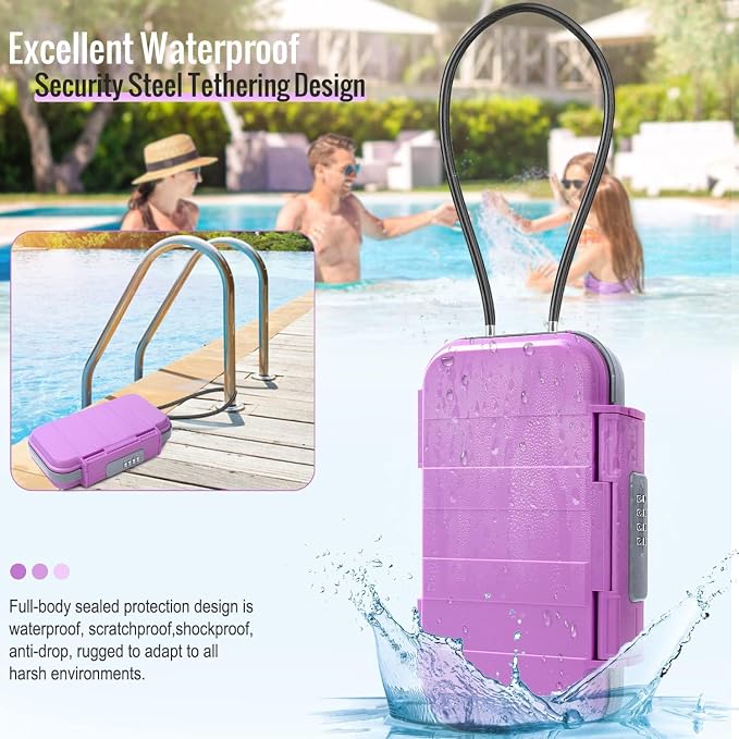 BKNOOU Portable Travel Safe with Removable Chain, Anti-Theft Beach Safe Box, Waterproof Combination Lock Box for Travel, Dorm, Beach, Hotel, Car, Home, Office - Image 2