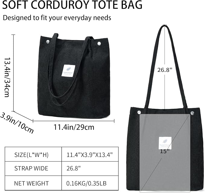 Corduroy Tote Bag for Women Crossbody Bags Lightweight Handbags Shoulder Bag with Zipper Pockets for Work Shopping - Image 4