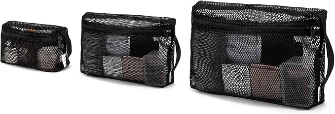 NOL 3-Pack Mesh Travel Toiletry Bags - Clear Zipper Travel Organizer, Airport Carry-On Compliant Reusable Cosmetic Makeup Bag for Women & Men (Black) by NOLNaturalOrganicLifestyle