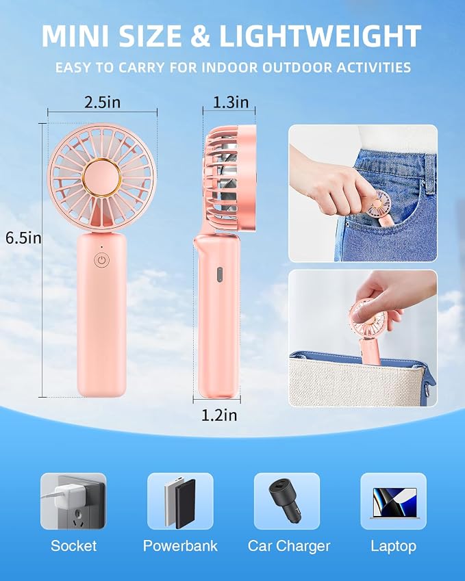Portable Handheld Fan, Mini Desk Fan Foldable 1800mAh, 180° Ratotion, 3 Speeds, Ultra Quite, Up to 8H Long Use Time, Small Personal Cooling Fans Makeup Eyelash Fan for Women Girl - Image 4