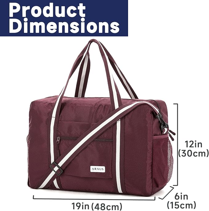 Carry On Travel Bag, Lightweight Foldable Packable Tote Bag 25L | Water Repellent, Expandable Travel Duffle with Luggage Sleeve and Shoulder Strap for Men Women - Image 3