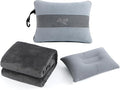 Melissa Large Soft Travel Blanket and Inflatable Pillow Set | Size-69“ x 43.3”, Carry Bag – Lightweight, Compact & Washable for Backpacking, Hiking, Airplane, Car, Office, Camping (Gray) by Melissa