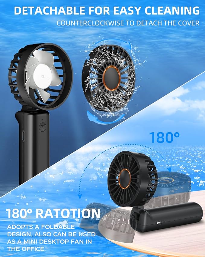 Portable Handheld Fan, Mini Desk Fan Foldable 2000mAh, 180° Ratotion, 3 Speeds, Ultra Quite, Up to 8H Long Use Time, Small Personal Cooling Fans Makeup Lash Fan for Women Girls - Image 4